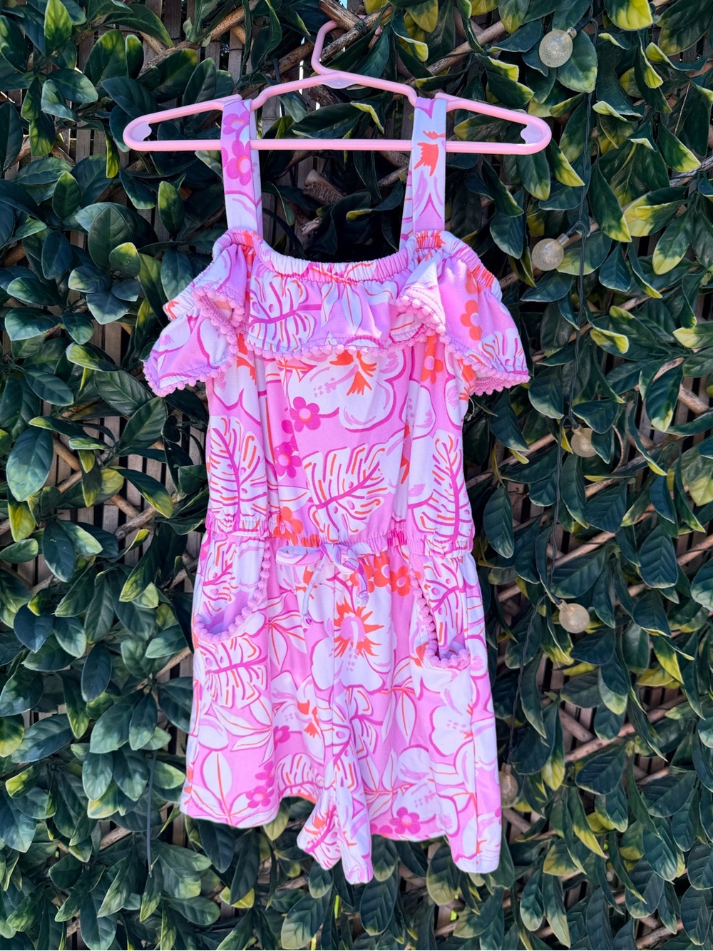 4/$25 • Monkey Bars Tropical Print Off The Shoulder Romper